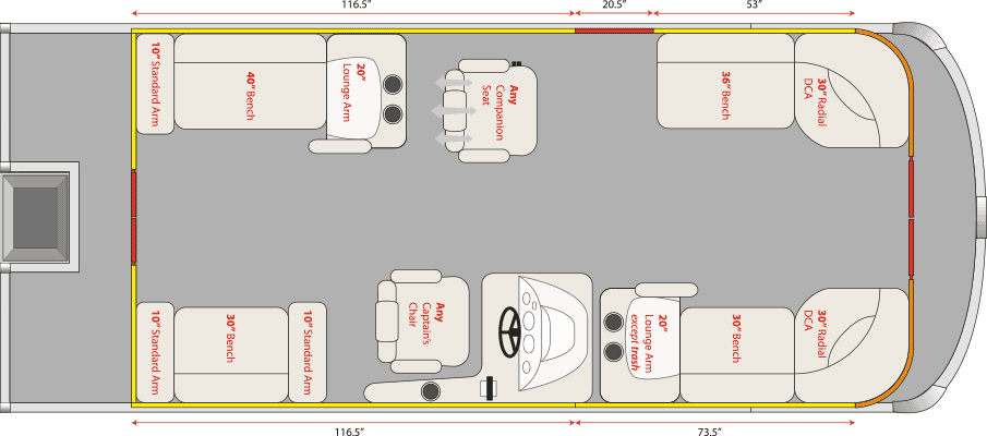 2020 JC TriToon Marine NepToon Split Lounge Floorplan