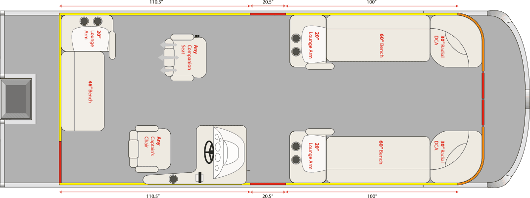 2020 JC TriToon Marine NepToon 25 Companion Seat, No Sundeck, Starboard Gate, Bow Chaise Arms Floorplan