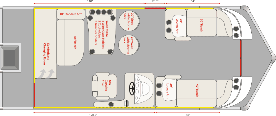 2020 JC TriToon Marine SportToon 22 Yacht Table, No Starboard Gate Floorplan