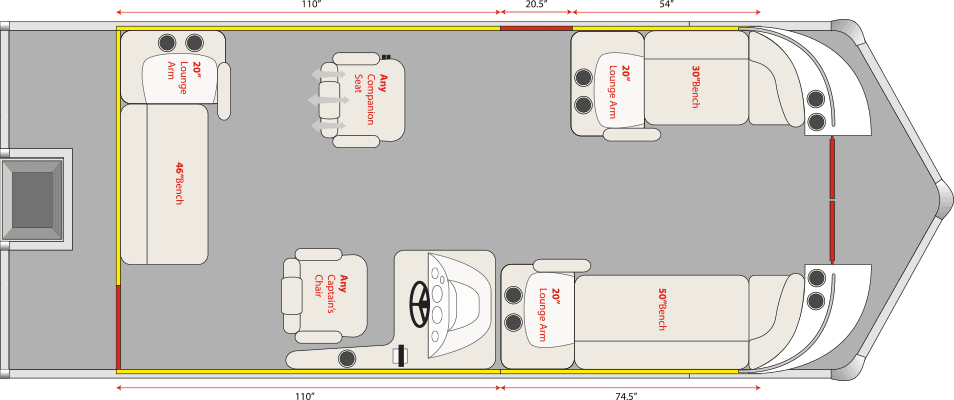 2020 JC TriToon Marine SportToon 24 Companion Seat, No Sundeck, No Starboard Gate Floorplan