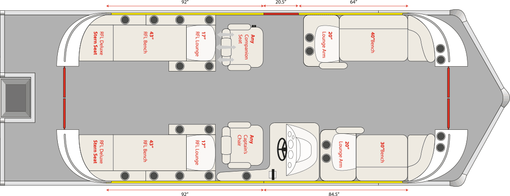 2020 JC TriToon Marine SportToon 24 Deluxe Stern RFL Floorplan