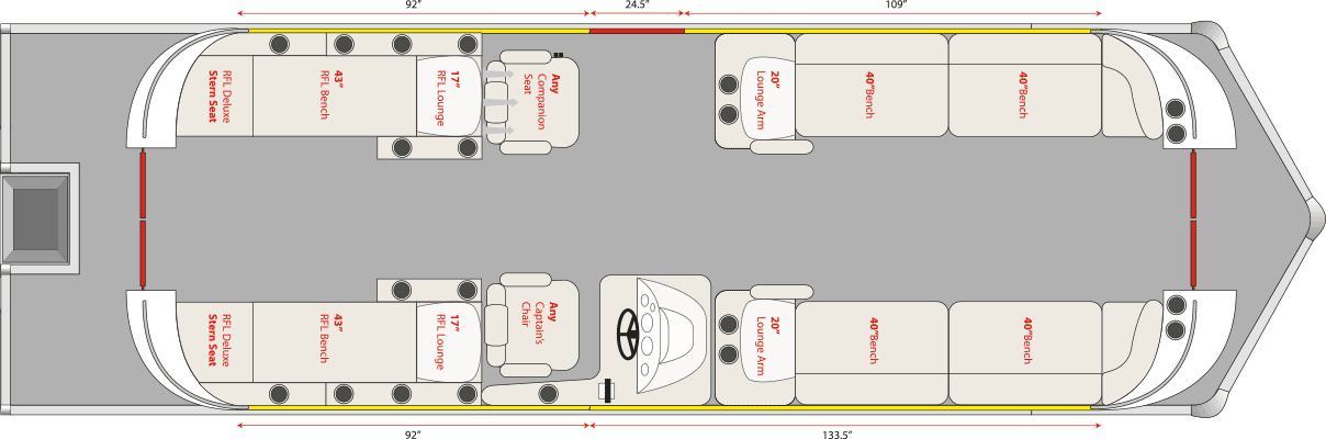 2020 JC TriToon Marine SportToon 28 Deluxe Stern RFL Floorplan