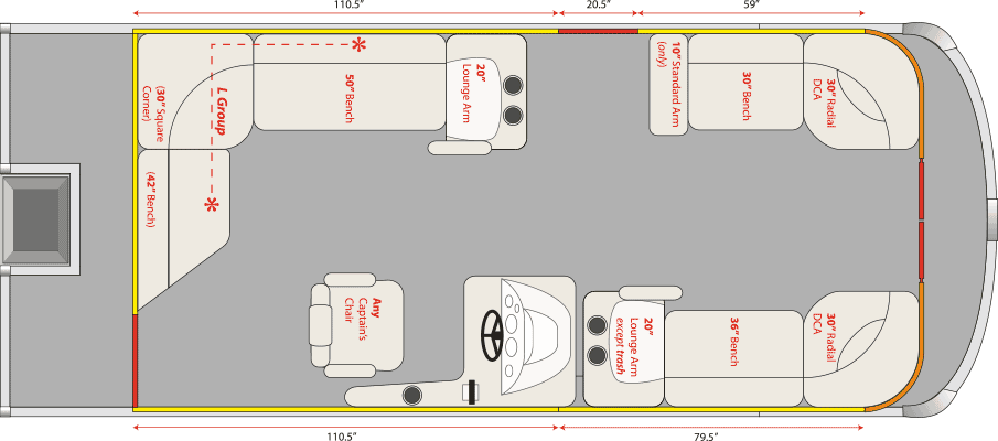 2021 JC TriToon Marine NepToon 21 No Sundeck, No Starboard Chaise Arms, Starboard Bow, Port Stern Floorplan