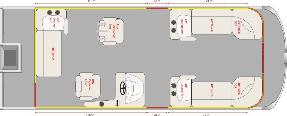 2021 JC TriToon Marine NepToon 23 Companion Seat, No Sundeck, No Starboard Gate, Bow Chaise Arms Floorplan