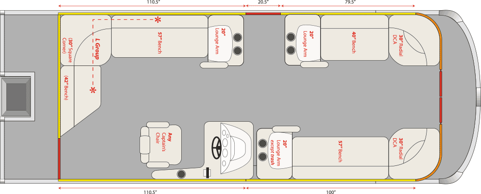 2021 JC TriToon Marine NepToon 23 No Sundeck, No Starboard Gate, 3 Chaise Arms Floorplan