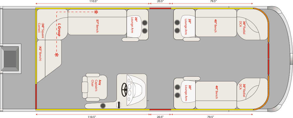 2021 JC TriToon Marine NepToon 23 No Sundeck, Starboard Gate, 3 Chaise Arms Floorplan