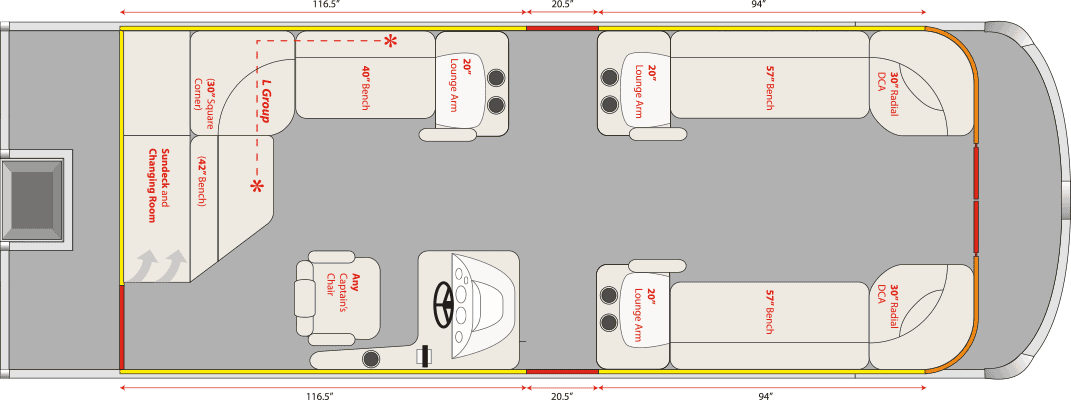 2021 JC TriToon Marine NepToon 25 Sundeck with Gate, Bow Chaise Arms Floorplan