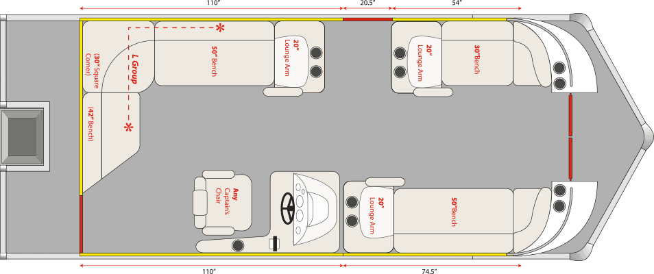 2021 JC TriToon Marine SportToon 22 No Sundeck, No Starboard Gate Floorplan