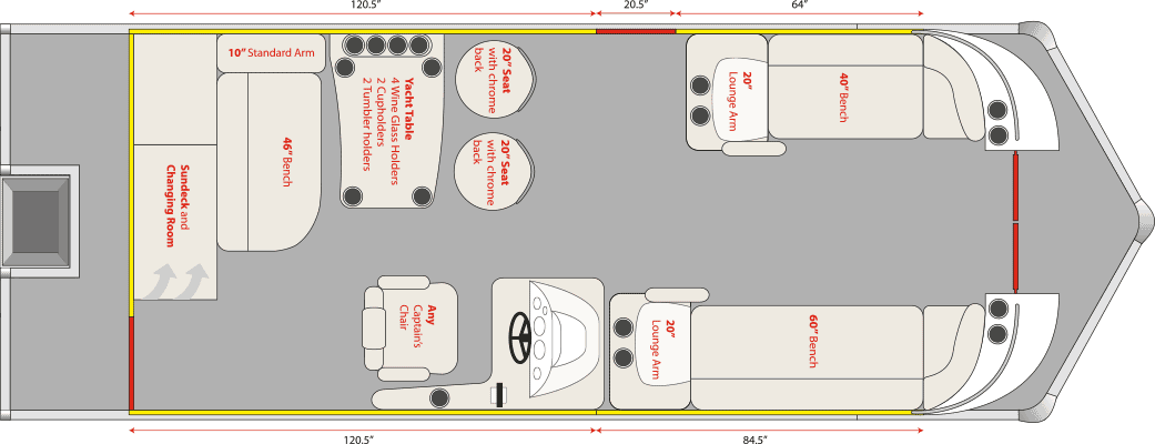 2021 JC TriToon Marine SportToon 24 Yacht Table, No Starboard Gate Floorplan