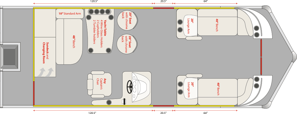 2021 JC TriToon Marine SportToon 24 Yacht Table, Starboard Gate Floorplan