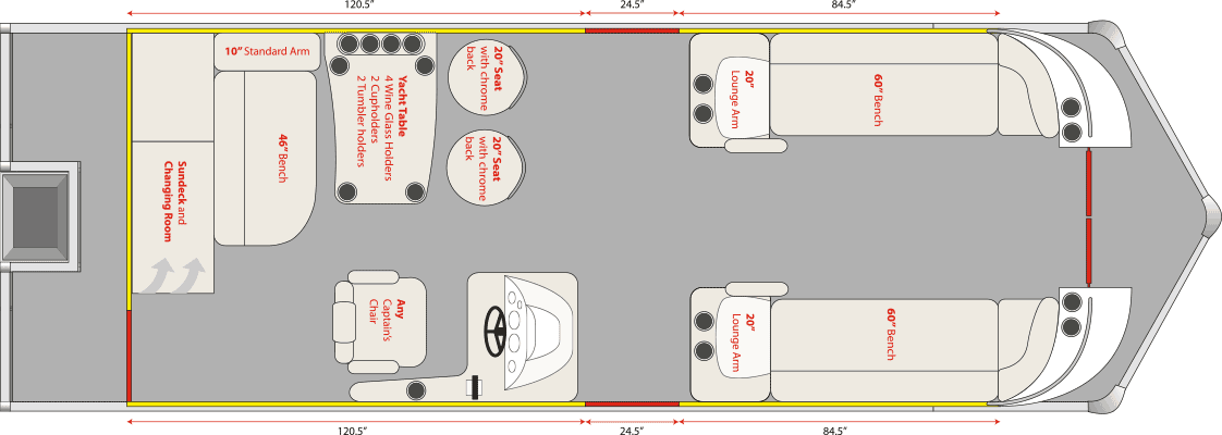 2021 JC TriToon Marine SportToon 26 Yacht Table, Starboard Gate Floorplan