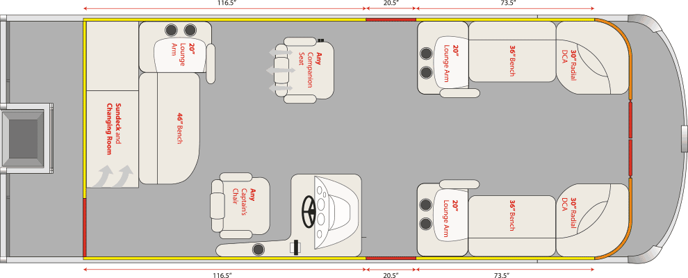 2022 JC TriToon Marine NepToon 23 Companion Seat, Sundeck, Starboard Gate, Bow Chaise Arms Floorplan