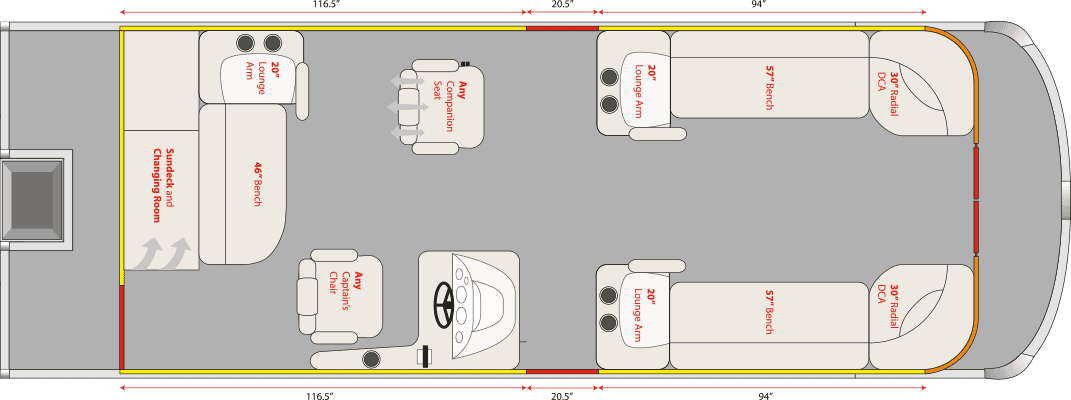 2022 JC TriToon Marine NepToon 25 Companion Seat, Sundeck with Gate, Bow Chaise Arms Floorplan