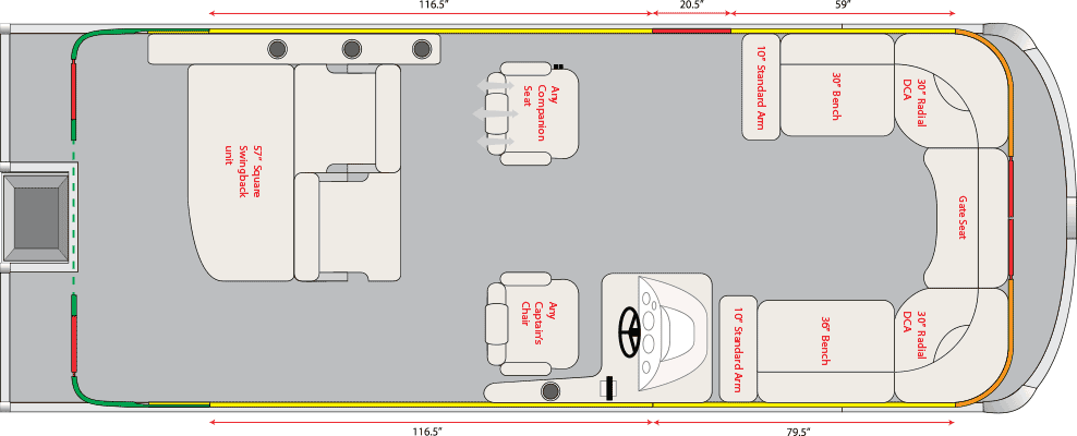 2022 JC TriToon Marine SunLounger Swing Back 23TT Floorplan