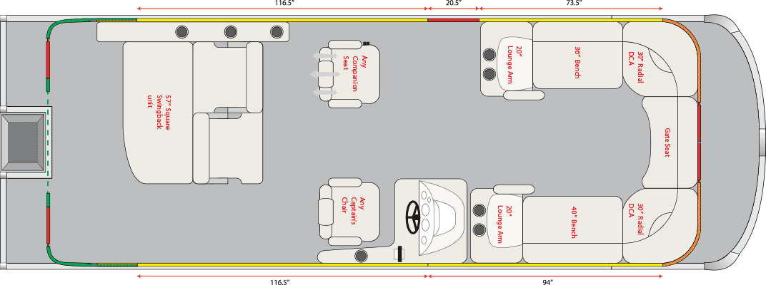 2022 JC TriToon Marine SunLounger Swing Back 25TT Floorplan