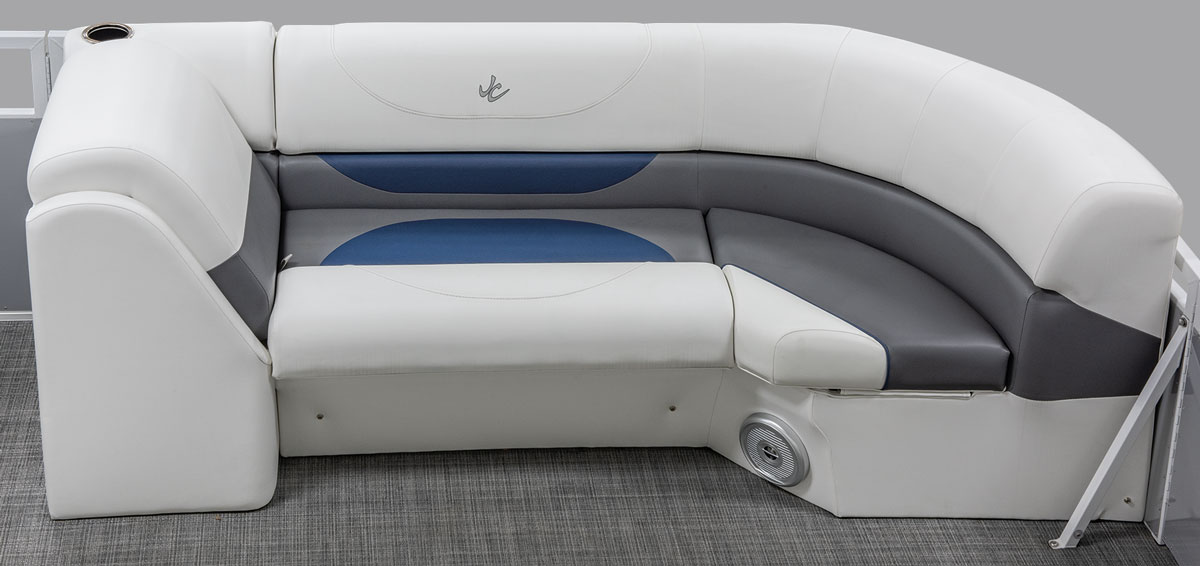 2019 JC TriToon Marine Spirt Lounge shown in White and Dark Blue