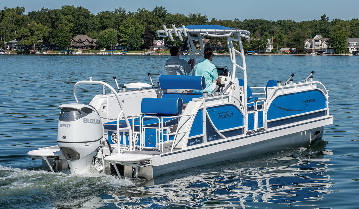 JC TriToon Marine SportAngler 26TT HTH Pontoon Boat Stern Side