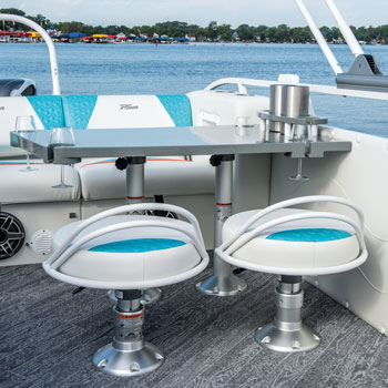 JC TriToon Marine SportYacht Pontoon Boat Solid Surface Yacht Table with Two Bar Stools