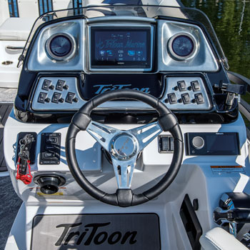JC TriToon Marine Swing Back Pontoon Boat 9 Inch Garmin Dash with R3 Digital Gauges